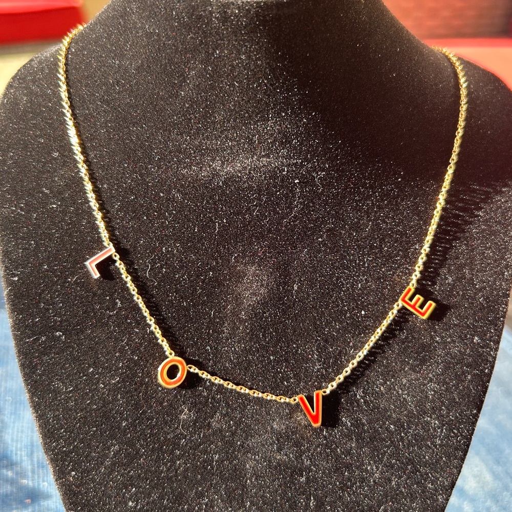 NWT 16” Oak & Ivy Gold Chain Necklace with Red Enamel 'LOVE' Letter Charms
